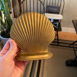 1 Vintage Brass Clam Shell Bookend Beach Decor Nautical 5" tall